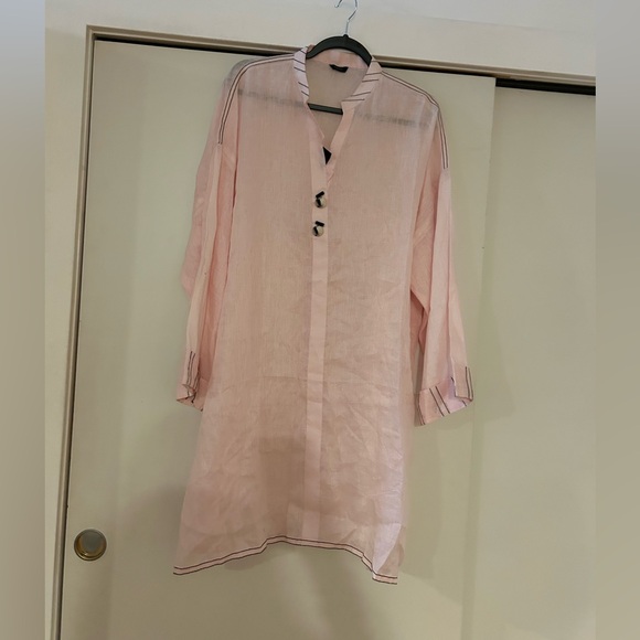 Sapphire Pink Sheer linen Button-Up Tunic - Picture 1 of 7